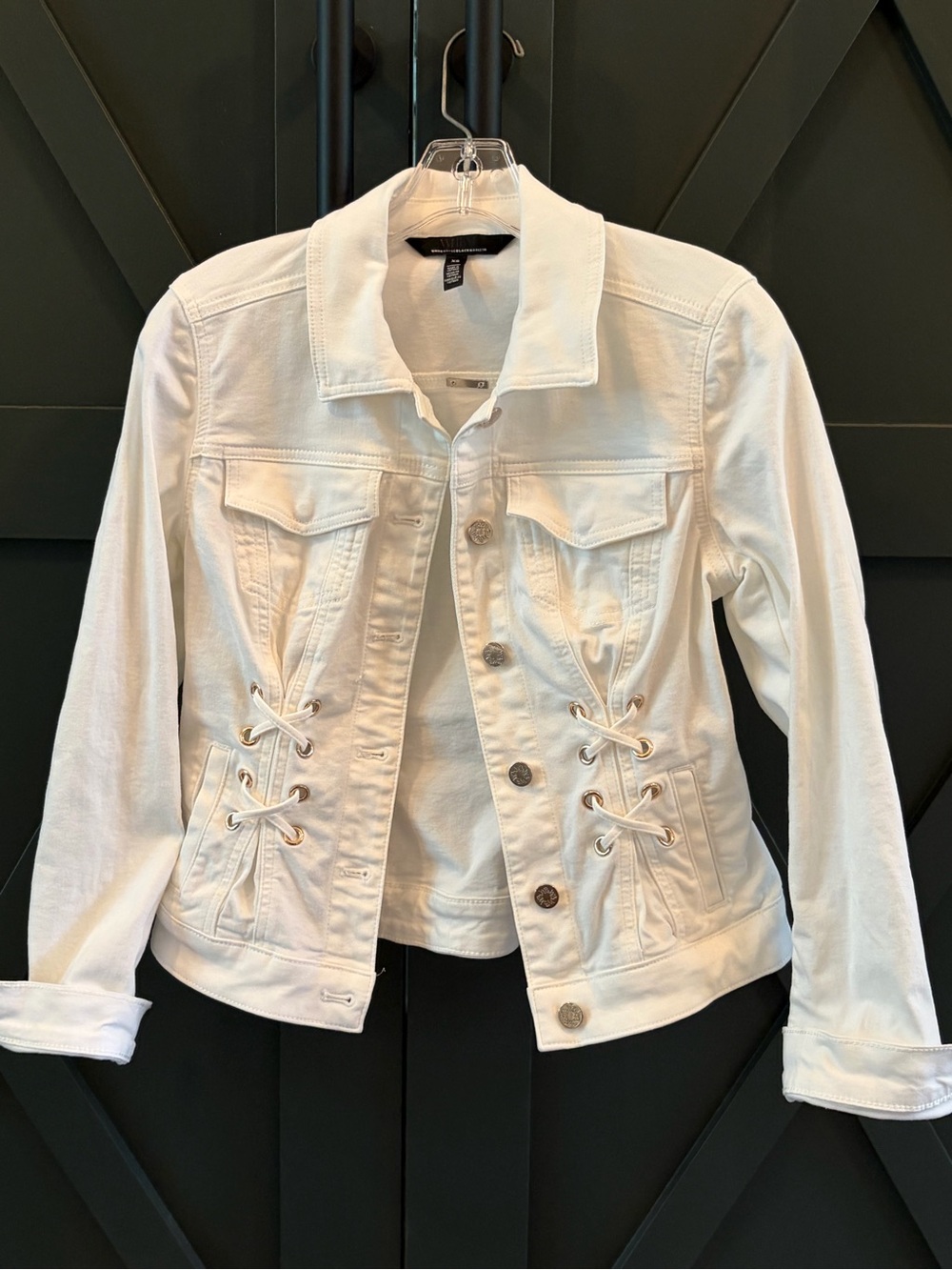 White House Black Market White Lace-Up Denim Jacket